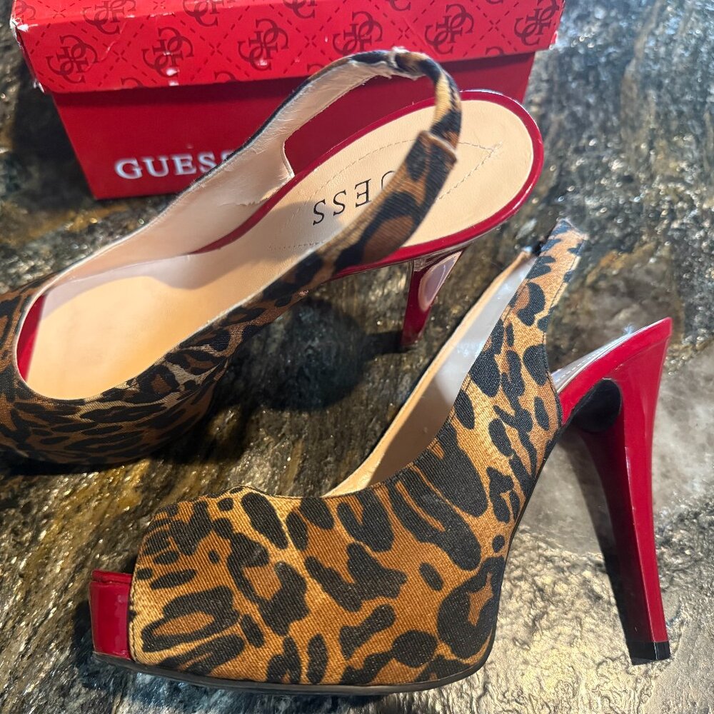 Guess Size 7 Leopard Print With Red Heels - image 1